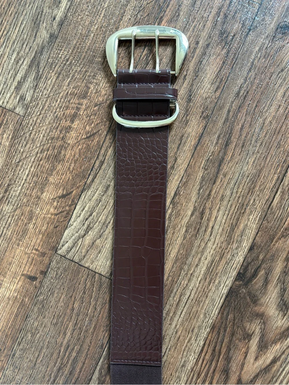 Croc Embossed Wide Waist Belt Gold Buckle